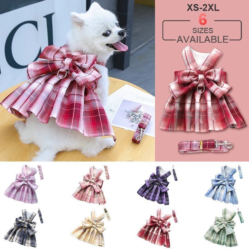 Ensemble harnais et laisse pour chien avec nœud et jupe JK mignonne, harnais pour animaux de compagnie réglable pour petits et moyens chats et chiens, robe tutu de princesse, vêtements, harnais et gilet