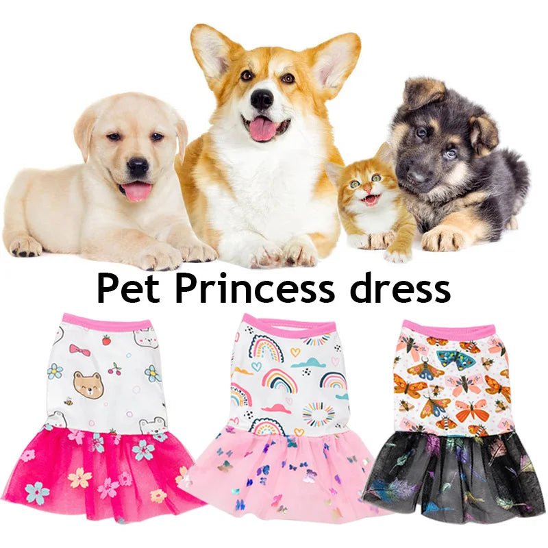 2024 nouvelle mode chien vêtements dentelle conception chien chat robe chiot jupe printemps été impression maille chien robe mode vêtements pour animaux de compagnie